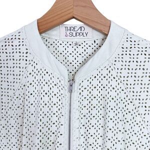 Y2K Thread And Supply Bomber Jacket Faux Suede Perforated Cream Ivory Size Large